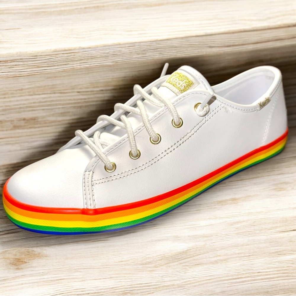 KEDS SNEAKERS GIRLS SIZE 4.5 WHITE & RAINBOW KICKSTART SEASONAL COLORFUL NEW